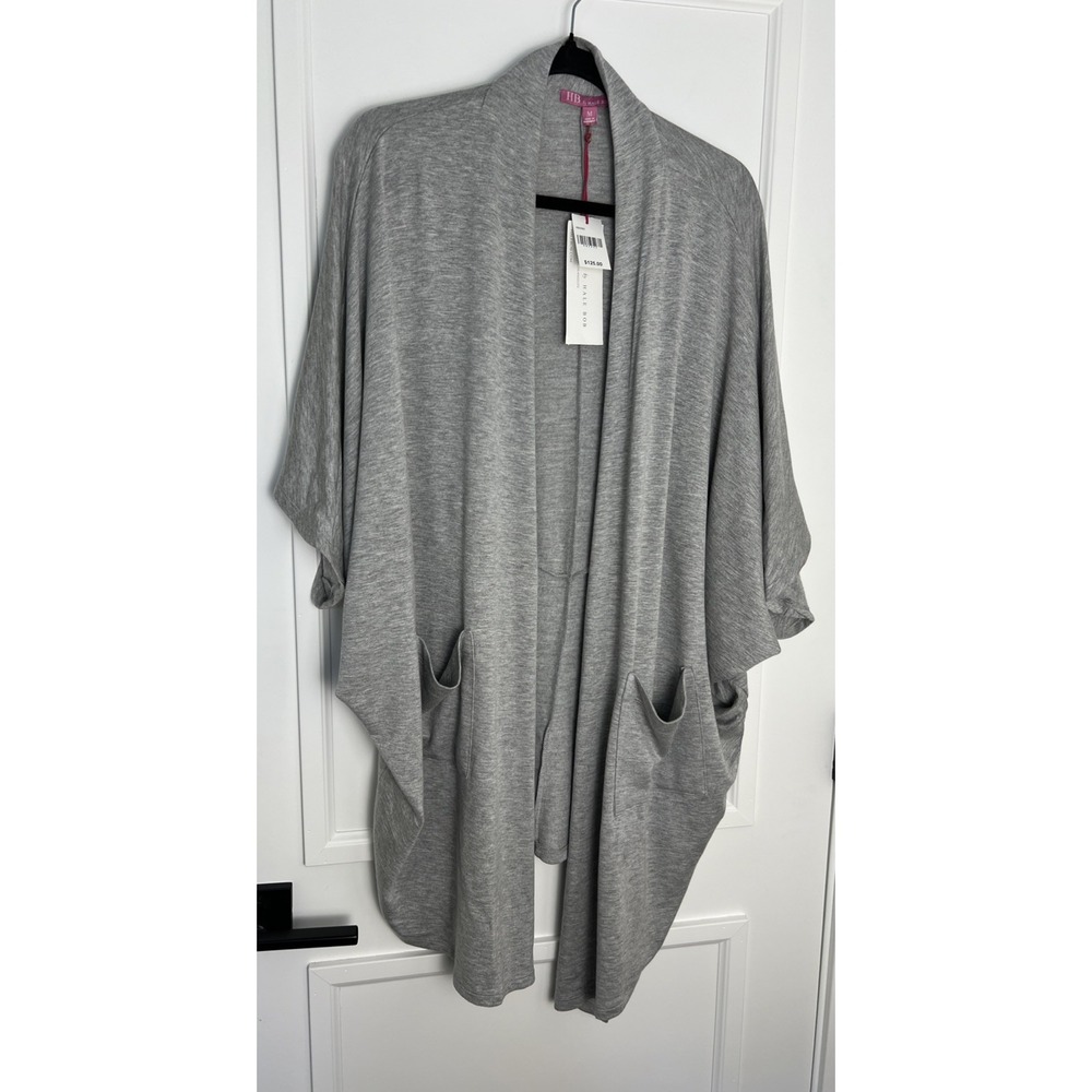 HB by Hale Bob Lounge Oversized Jacket Womens Medium Gray Open Front Pockets New